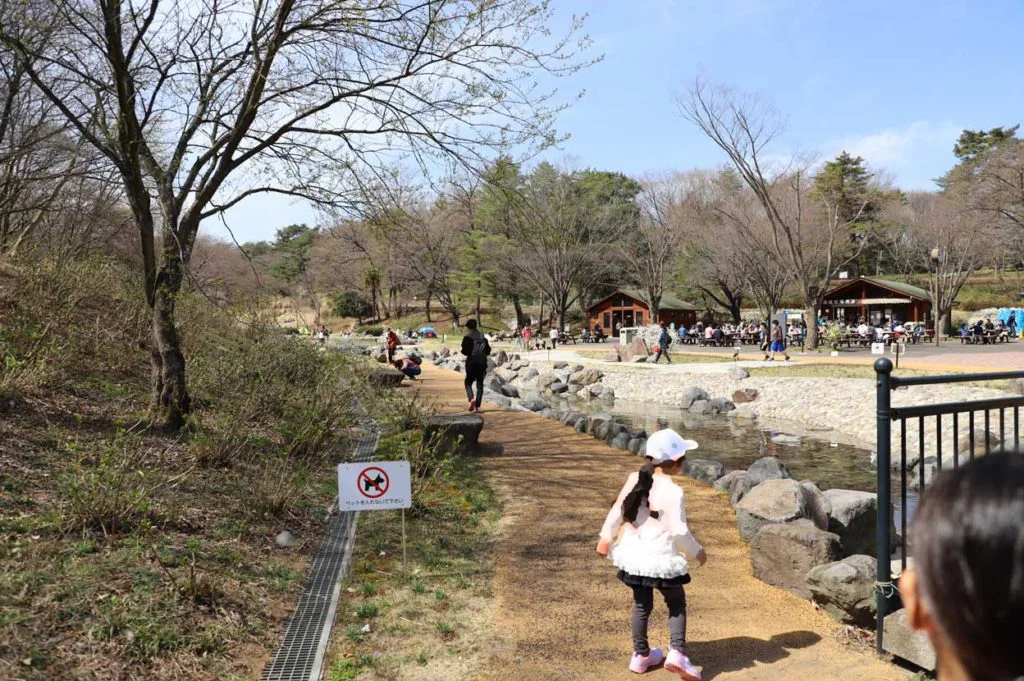 武蔵丘陵森林公園の西口にある水遊びができる渓流広場