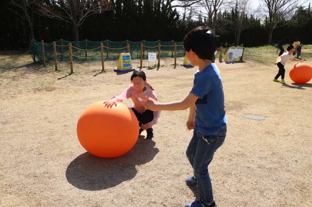 武蔵丘陵森林公園の西口ひろばでのボール遊び